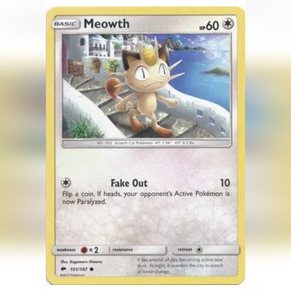 Meowth Pokemon Card 🔥 60 HP 🟡 101/147
